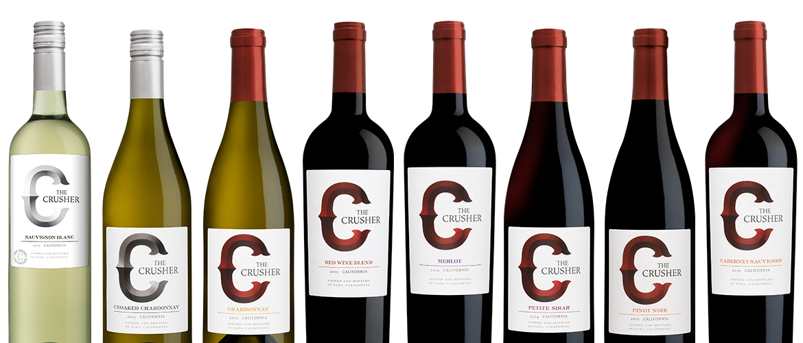 The Crusher Sauvignon Blanc, Petite Sirah, Cabernet Sauvignon, Unoaked Chardonnay and Pinot Noir
